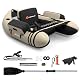 GOPLUS Bellyboot, Belly Boat bis 150 kg belastbar, aufblasbares Schlauchboot zum Angeln mit Alu Paddel, Pumpe, Flossen, Fischlineal, Rutenhalter & 2 Schultergurten, 135 x 109 x 54 cm (Beige+Schwarz)