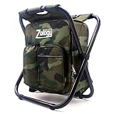 Zology Sitzrucksack Klapp Campingstuhl Hocker Rucksack mit Kühler isolierte Picknick Tasche, Camouflage Portable Wandern Sitz Tisch Tasche für Outdoor Indoor Fishing Travel Beach BBQ