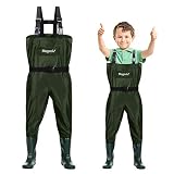 Gonex Kinder Wathose Wasserdicht Nylon Jugend Wathose mit Stiefeln Angeln & Jagd Wathose für Kleinkinder & Kinder, Jungen & Mädchen, Armeegrün