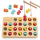 Coogam Hölzernes Magnetisches Angelspiel, Montessori Angelspiel ab 2 Jahre, Holzspielzeug mit 26 Buchstaben & 2 Stäben, Geschenk für Kinder ab 2–5 Jahre, Jungen und Mädchen