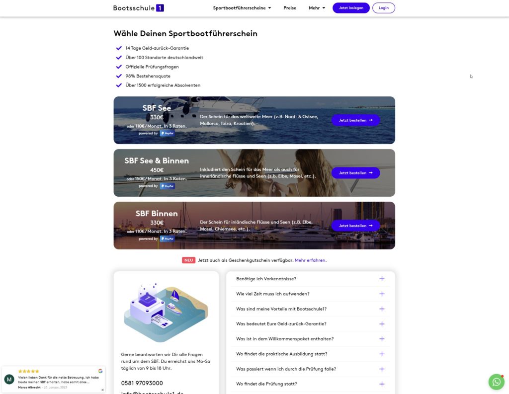 Bootsschule1 Gutscheincode einlösen: Wähle nun deinen Wunschkurs aus